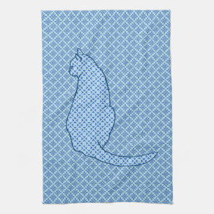 Paño De Cocina Impresión de kimono azul para gato japonés