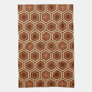 Paño De Cocina Impresión de Kimono Hexagonal, Marrón y Beige
