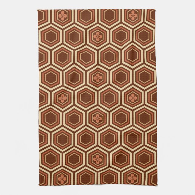 Paño De Cocina Impresión de Kimono Hexagonal, Marrón y Beige (Vertical)