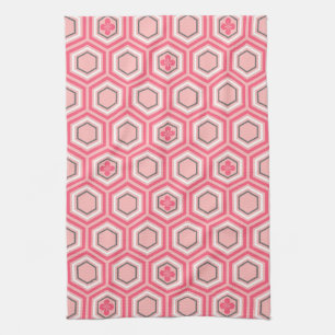 Paño De Cocina Impresión de Kimono Hexagonal, rosa coral y blanco