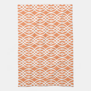 Paño De Cocina Impresión de kimono, naranja de coral y blanco