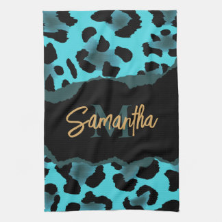Paño De Cocina Impresión de Leopardo Azul Cute