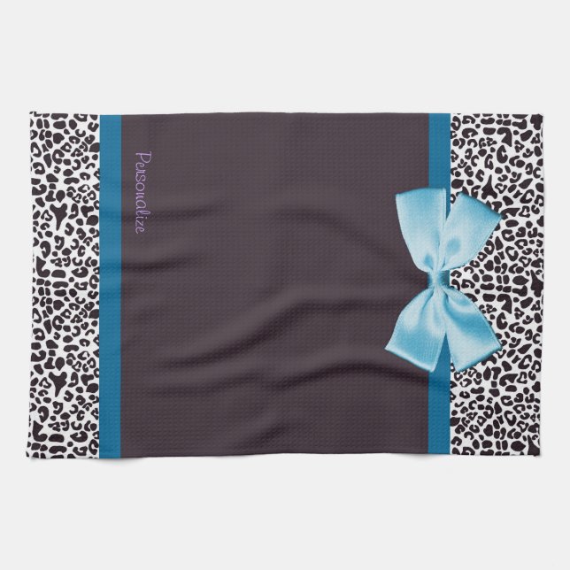 Paño De Cocina Impresión de leopardo de moda y cinta azul con nom (Horizontal)