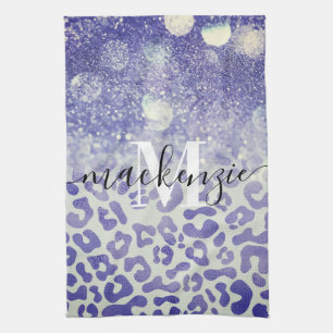 Paño De Cocina Impresión de leopardo de Purpurina azul