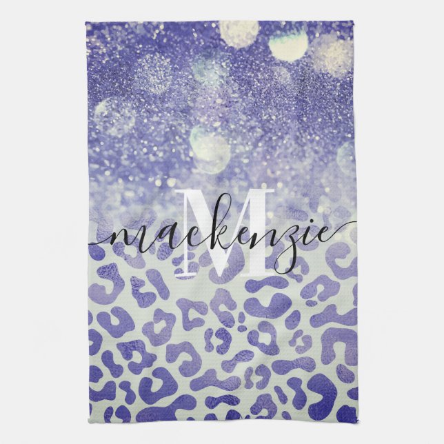 Paño De Cocina Impresión de leopardo de Purpurina azul (Vertical)