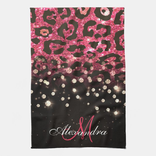 Paño De Cocina Impresión de leopardo de Purpurina rosa y diamante (Vertical)