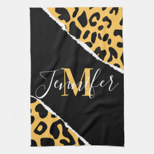 Paño De Cocina Impresión de Leopardo Dorado