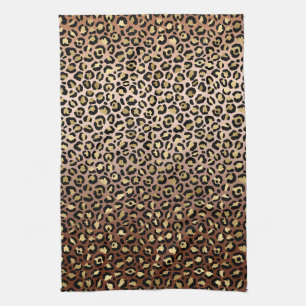 Paño De Cocina Impresión de leopardo dorado negro en bronce