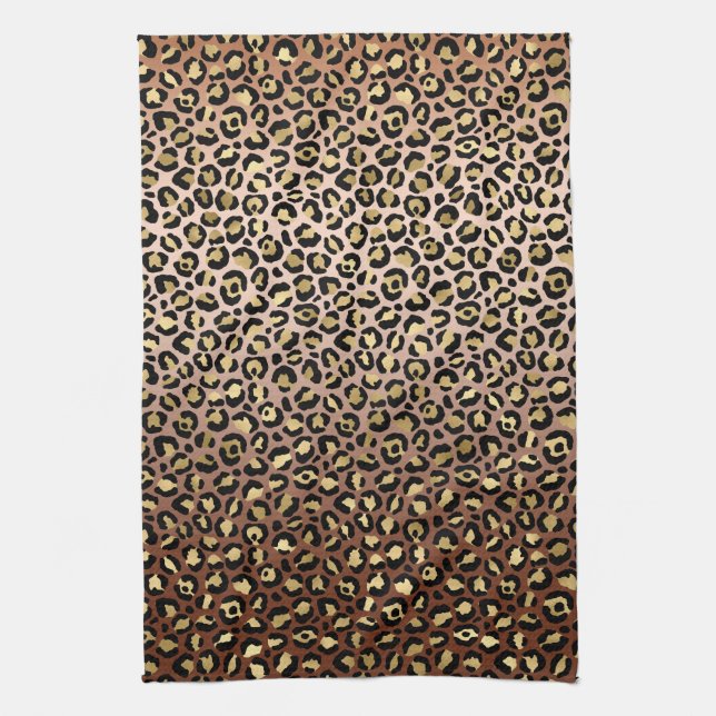 Paño De Cocina Impresión de leopardo dorado negro en bronce       (Vertical)