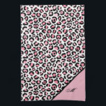Paño De Cocina Impresión de leopardo en blanco y negro rosado con<br><div class="desc">Clásica y elegante impresión de leopardo en blanco y negro rosado con diseño de monograma. Dé a su cocina un lujoso cambio con esta toalla personalizada.</div>