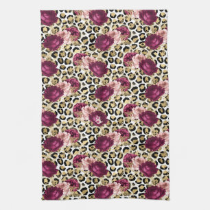 Paño De Cocina Impresión de Leopardo Floral Rosa Girona Gold