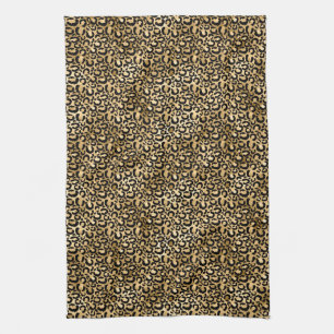 Paño De Cocina Impresión de leopardo negro dorado