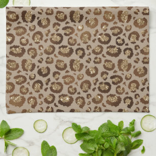 Paño De Cocina Impresión de leopardo Purpurina de oro marrón