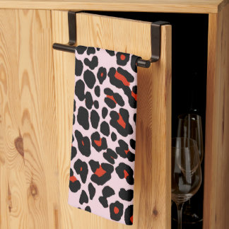 Paño De Cocina Impresión de leopardo rosa claro y rojo