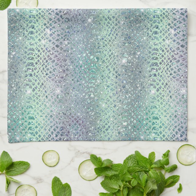 Paño De Cocina Impresión de serpiente de Purpurina morado verde d (Doblado)