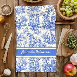 Paño De Cocina Impresión de tela azul vintage de jouy