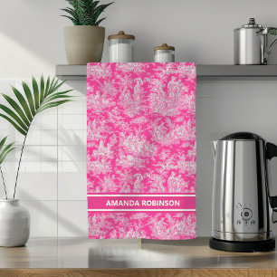 Paño De Cocina Impresión de tela rosa caliente de jouy