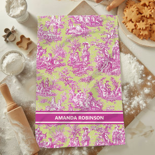 Paño De Cocina Impresión de tela rosa verde vintage de jouy