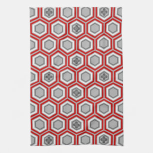 Paño De Cocina Impresión del kimono, rojo hexagonales y gris/gris
