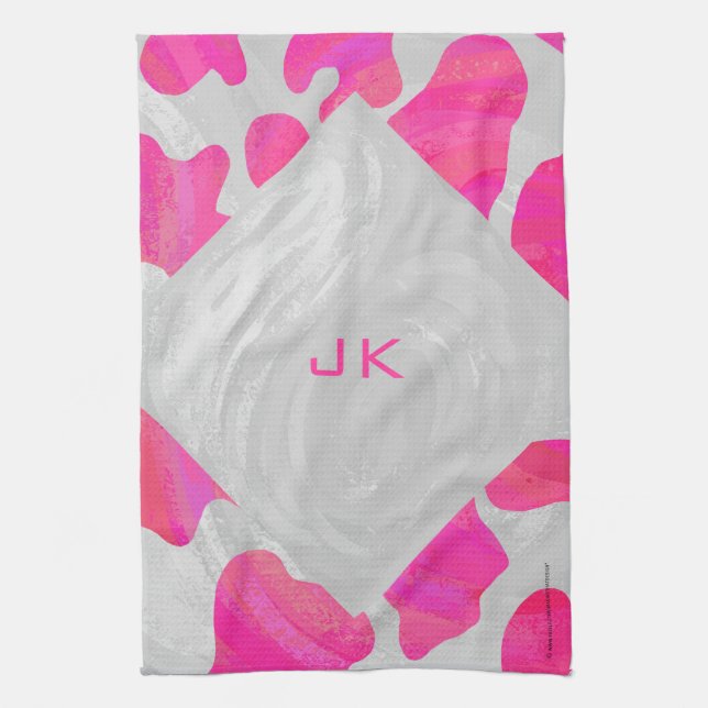 Paño De Cocina Impresión en blanco y rosa caliente de vaca monogr (Vertical)