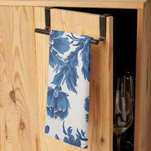 Paño De Cocina Impresión floral de inspiración victoriana azul y