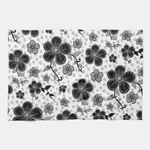 Paño De Cocina Impresión floral en blanco y negro
