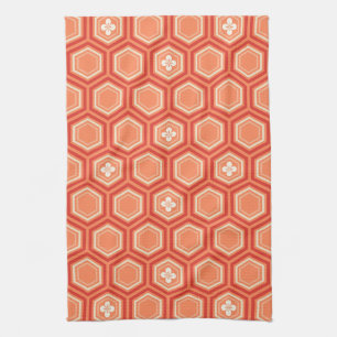 Paño De Cocina Impresión Hexagonal Kimono, Naranja mandarín
