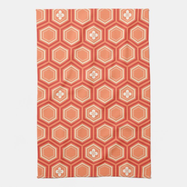 Paño De Cocina Impresión Hexagonal Kimono, Naranja mandarín (Vertical)