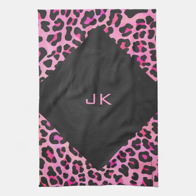 Paño De Cocina Impresión monográfica de leopardo negro y rosa cal (Vertical)