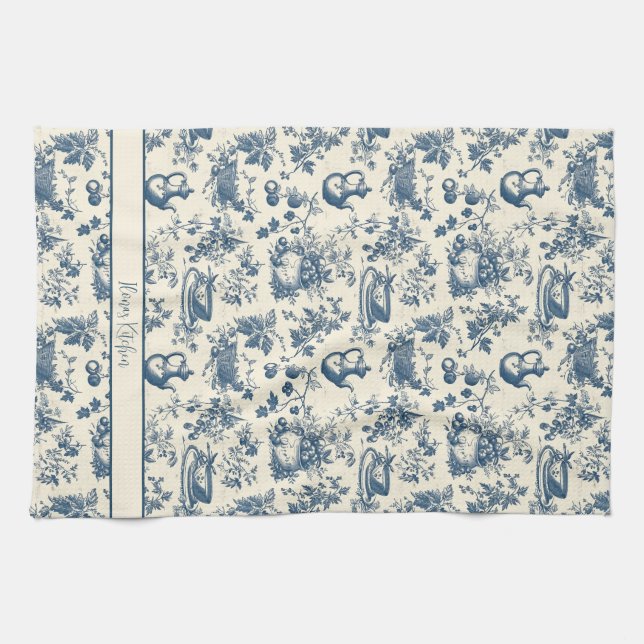 Paño De Cocina Impresión personalizada de Blue Toile en francés (Horizontal)