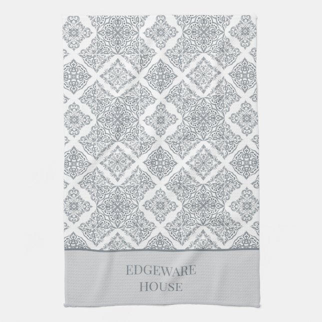 Paño De Cocina Impresión personalizada de mosaico blanco gris med (Vertical)
