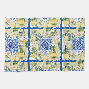 Paño De Cocina Impresión veraniega de limón mediterráneo y flores