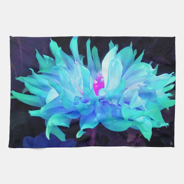 Paño De Cocina Impresionante Aqua Cactus Azul y Verde Dahlia (Horizontal)