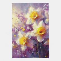 Impresionante Daffodil Floral Purple Yellow Art