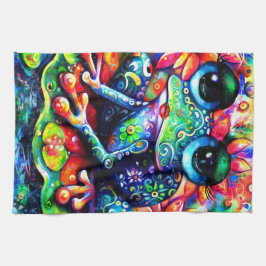 Paño De Cocina Impresionante Impresionista sapo Floral Verde Azul