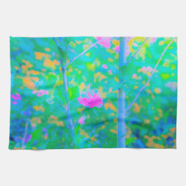 Paño De Cocina Impresionante paisaje azul con flor rosa