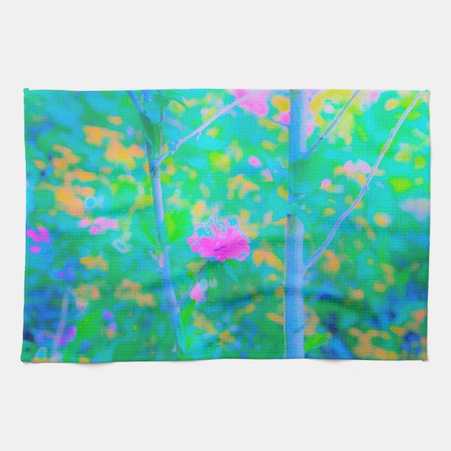 Paño De Cocina Impresionante paisaje azul con flor rosa (Horizontal)