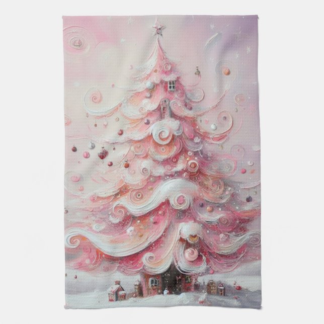 Paño De Cocina Impresionante y caprichoso árbol de Navidad rosa (Vertical)