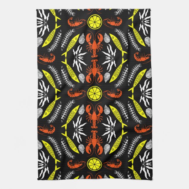 Paño De Cocina Impresiones de estilo Art Deco de marisco (Vertical)