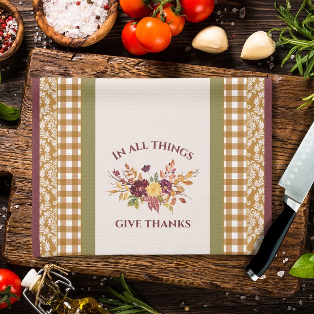 Paño De Cocina In All Things Give Thanks Autumn Floral (Subido por el creador)
