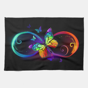 Paño De Cocina Infinidad vibrante con mariposa arco iris sobre ne