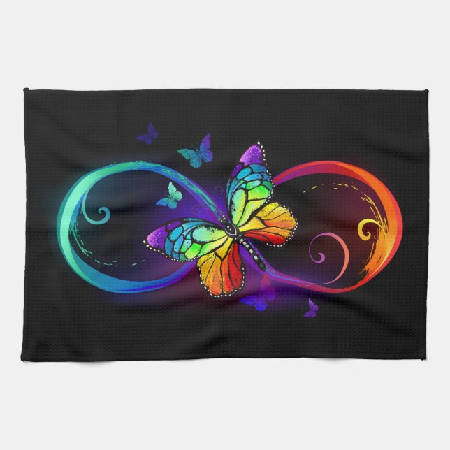 Paño De Cocina Infinidad vibrante con mariposa arco iris sobre ne (Horizontal)