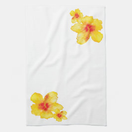 Paño De Cocina Inhibisco amarillo hawaiano floral acuarela