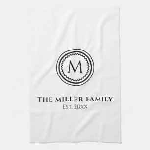 Paño De Cocina Inicial   Nombre de familia   Medallón blanco y ne