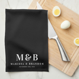 Paño De Cocina Iniciales de Monograma de Boda Personalizadas Negr