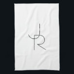 Paño De Cocina Iniciales de superposición de 2 modernas | Negro s<br><div class="desc">Iniciales solapadas modernas.</div>