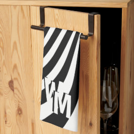 Paño De Cocina Iniciales del patrón blanco negro psicodélico retr