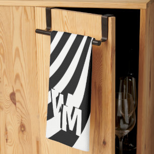 Paño De Cocina Iniciales del patrón blanco negro psicodélico retr