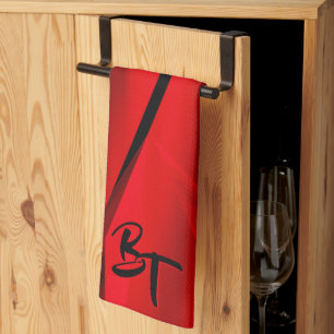 Paño De Cocina Iniciales elegantes de diseño de abstracto negro r