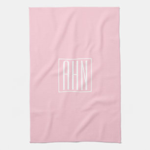 Paño De Cocina Iniciales Monograma Blanco Sobre Rosa Claro